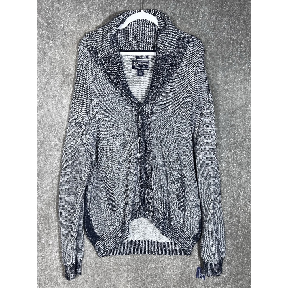 American Rag Hanging Cardigan Sweater Mens Sz 3XL Blue Pockets Grandpacore New